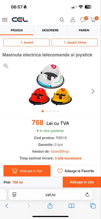 Masinuta electrica copii Bumper Car Albastra Joystick schimb