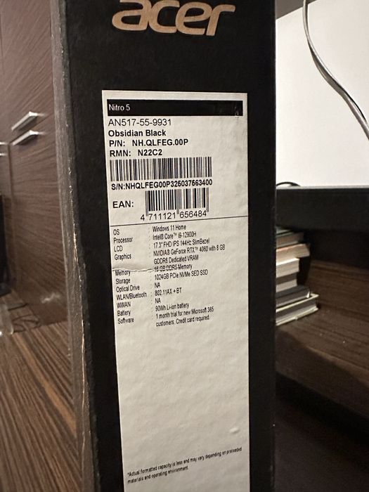 Laptop gaming Acer Nitro 5   17,3 inch i9 , rtx 4060 , 16gb DDR5 , 1tb