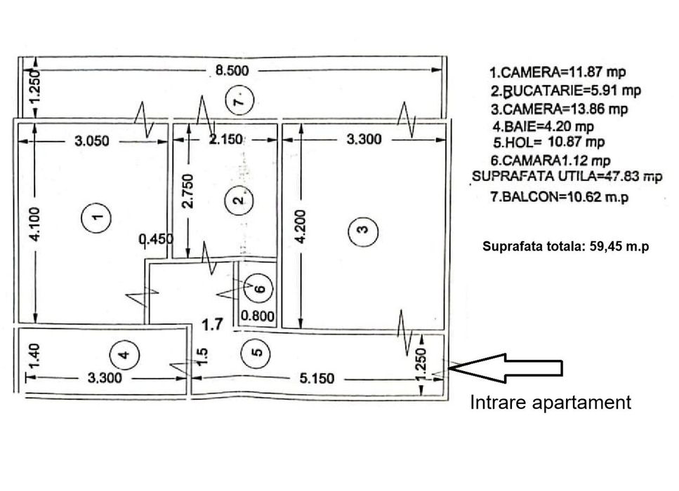 Apartament cu potențial, 59 mp, zona General – utilități separate — fotografia 1