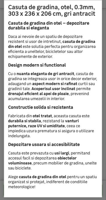 Casuta de gradina din otel