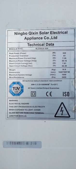 6 Panouri fotovoltaice 220 - 245 w/Schimb