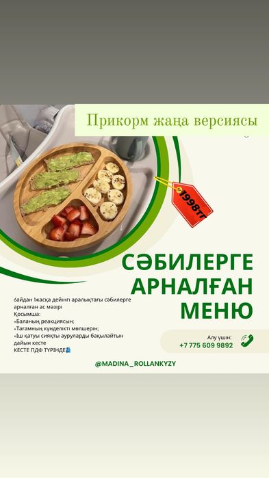 6-12 айлық сәбилерге арналған прикорм менюі