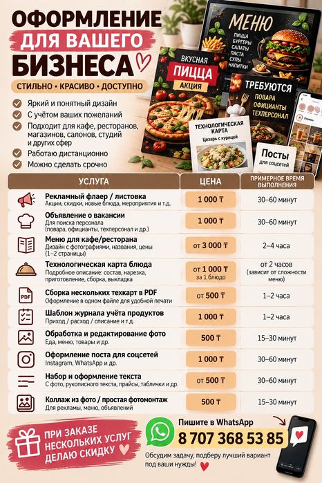 Дизайн меню, рекламы и объявлений