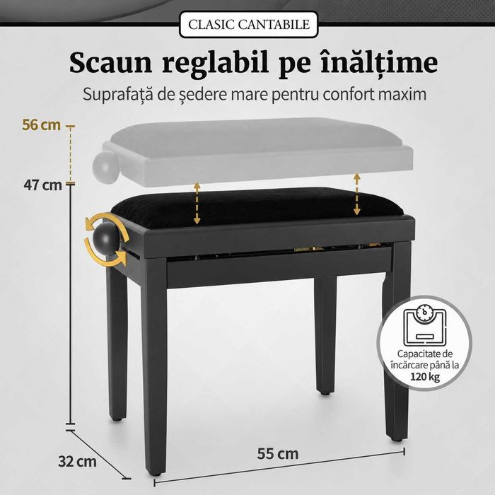 Scaun Pian Classic Cantabile Nuc Inchis Mat