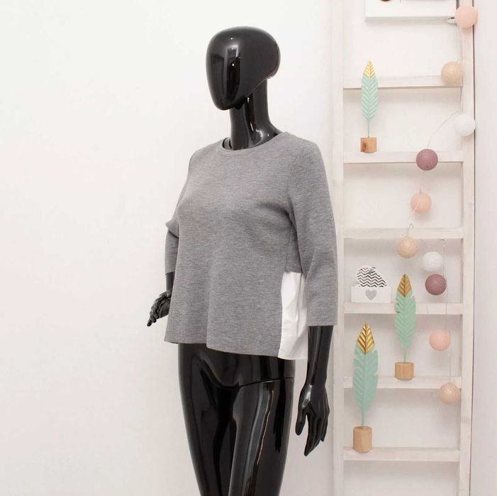 COS дамски пуловер сив вълна 3/4 ръкави прикачена риза на гърба S