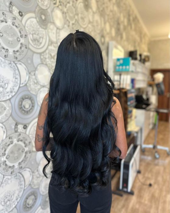 Естествена черна коса на кератинови кичури
