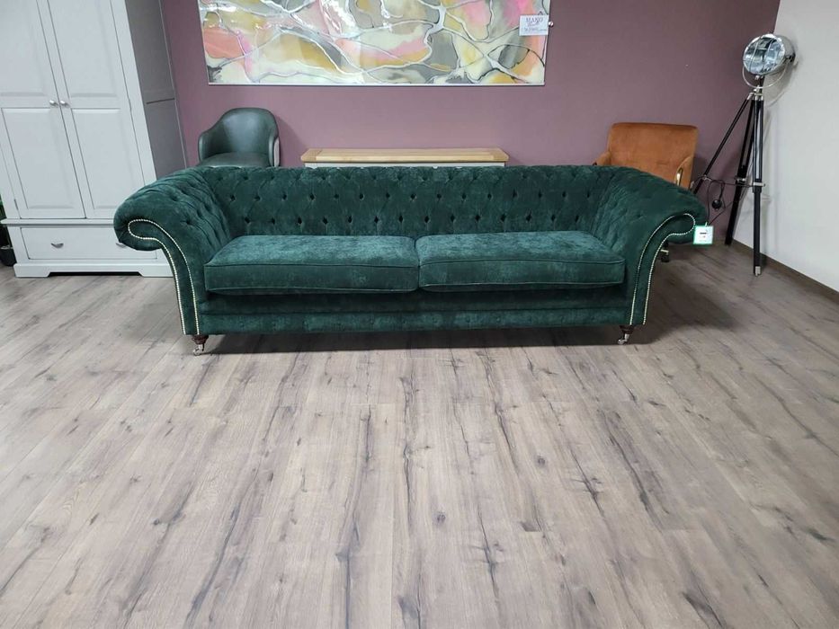 Голям зелен диван от плат Честърфийлд - четворка
