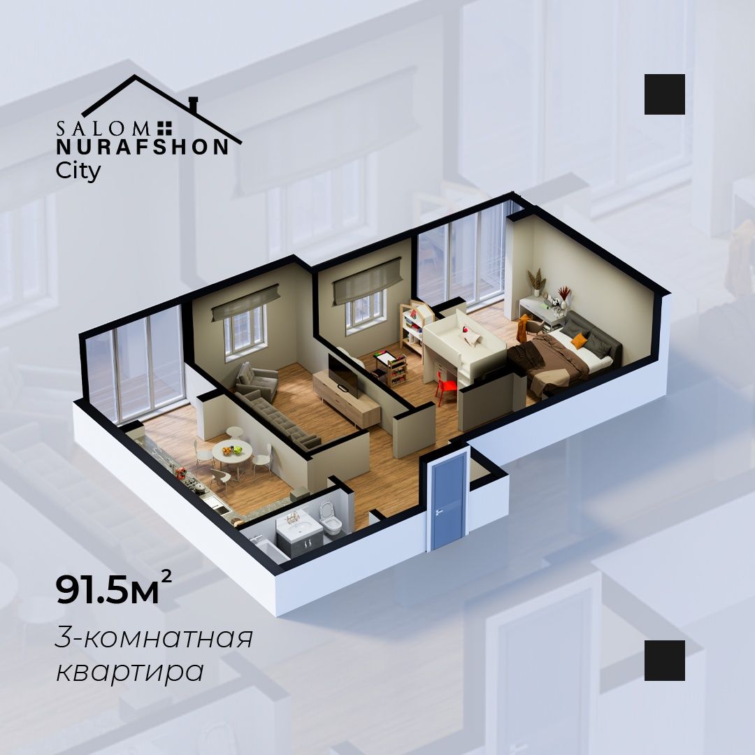 Нурафшон ситийда 9 етаж дом 43м² дан 91 м² гача акция сони чекланган: 411  750 000 сум - Продажа Нурафшан (Тойтепа) на Olx