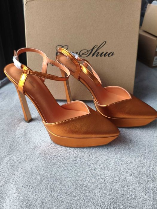 Sandale Genshuo cu toc stiletto 13 cm – portocaliu, mărimea EU 39