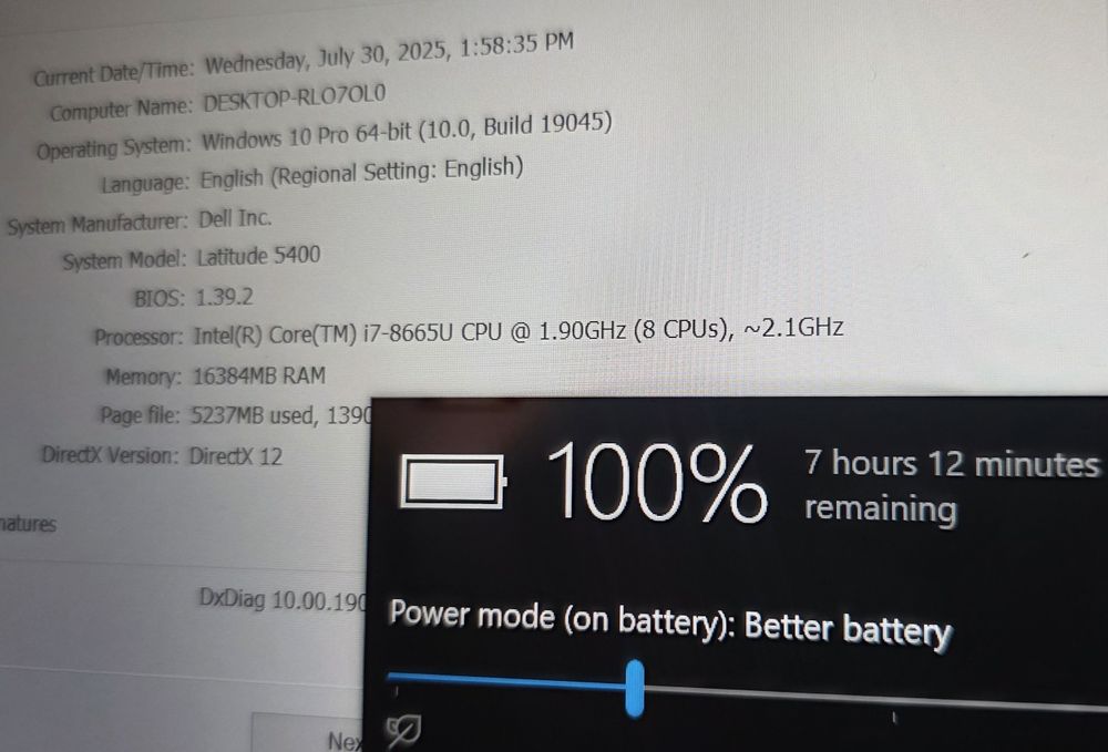 Ultrabook Dell i7 8th 4.8GHz 8CPUs 16GB RAM NVMe 500GB