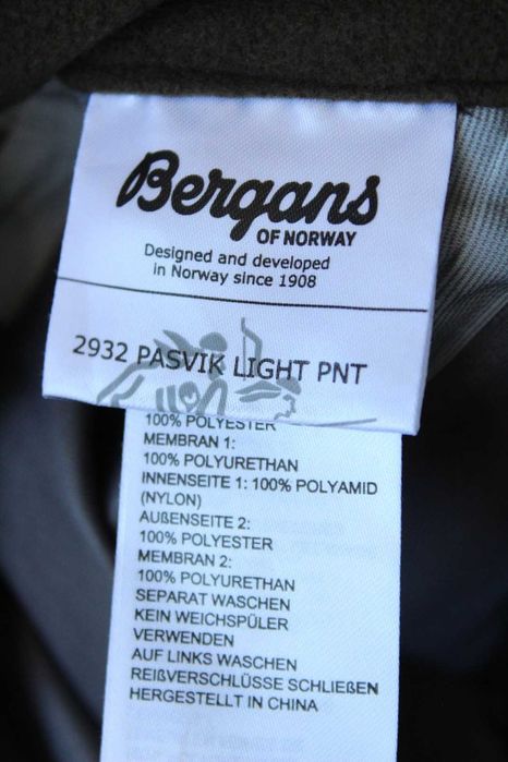 BERGANS OF NORWAY - водоустойчив ловен панталон, размер S