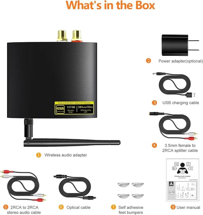 1Mii DS200Pro Bluetooth 5.3 Receiver Built-in DAC, Long Range, Optical & RCA Outputs
