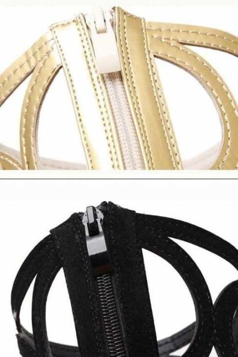 Sandale Gladiator, lungi cu toc - Vogue - Gold Sandals (37)