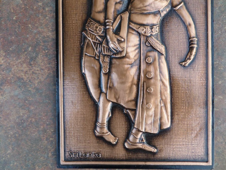 Arta asiatica gravura cupru in relief din Sri Lanka,frumoasa,deosebita