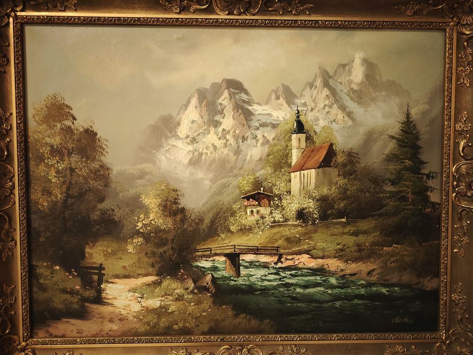 Tablou ,Ulei pe pânză o lucrare veche semnată încadrată într-o ramă Bl