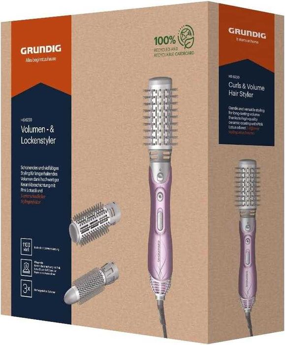 Perie rotativă Grundig HS 6220 GlamStyler 1100W, 3 capete  înveliș ceramic, aer rece, 2 trepte temperatură, volum și bucle profesionale Coafura DAMA