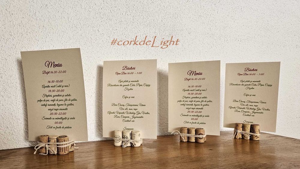 Suporturi din dopuri de pluta pentru papetarie de eveniment