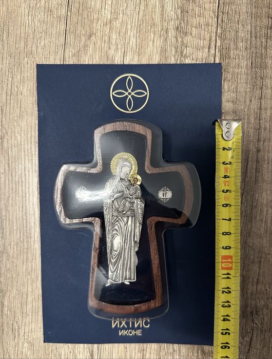 Cruce icoană Maica Domnului Pantanassa, argint 925 + aur 24K, IHTIS IKONE