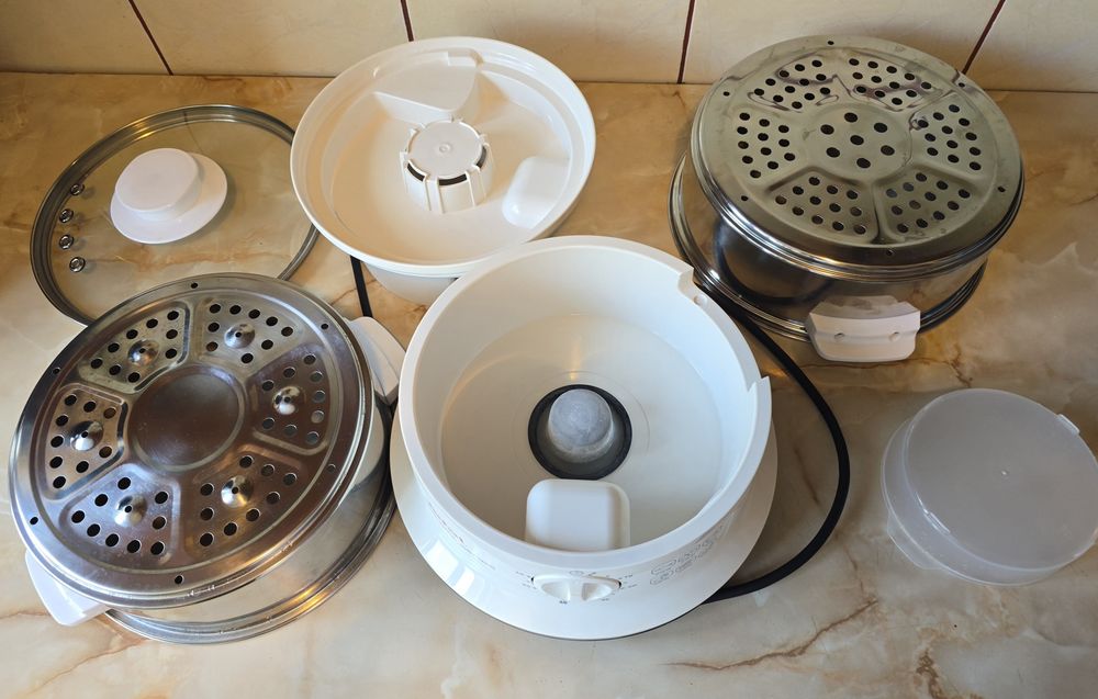 Aparat de gatit cu aburi Tefal VC145130, Timer, 6 litri, 900 W, Alb/Inox