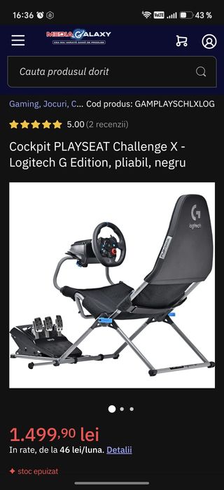 Playseat Logitech cu Volan G29, pachet complet