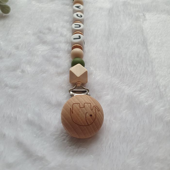 Lanț suzetă personalizat bebe, silicon alimentar, nume LUCA