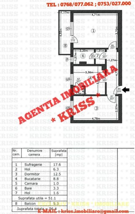 Apartament 2 Camere TRIVALE Cf. 1 Decomandat Etaj 1 Liber Boxă 56 Mp.