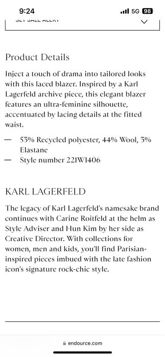 Karl Lagerfeld : Studio Blazer Lacing - НОВО Спортно сако Л / Оригинал