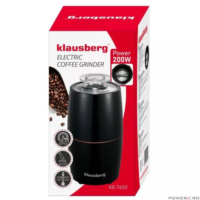 Rasnita electrica pentru cafea, 20 x 10.5 cm, 200W, neagra, Klausberg