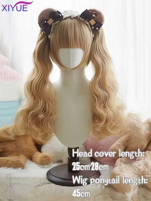Аниме косплей медено руса перука с две подвижни опашки