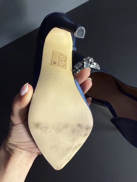 Сини високи обувки с камъни