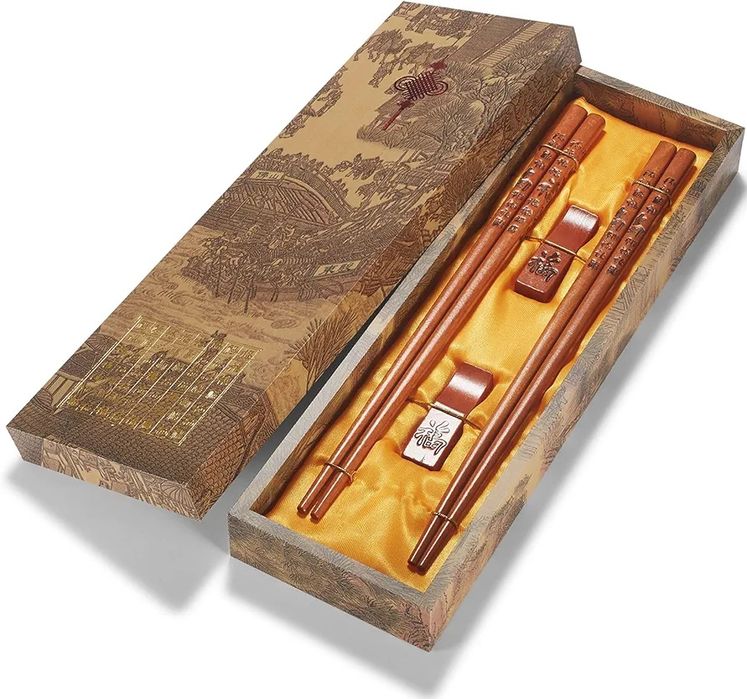 Set 4  Bețe Chinezești, pentru mancare, din castan natural - sigilat