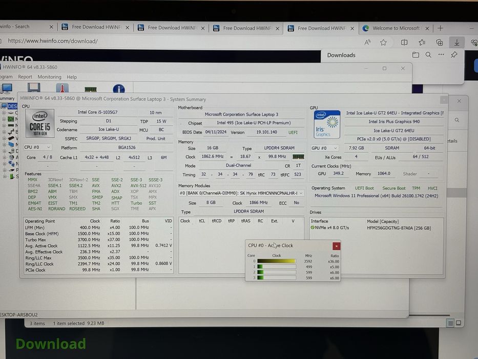 Microsoft Surface Laptop 3, 15" Touch, Intel i5-1035G7, 16/256GB
