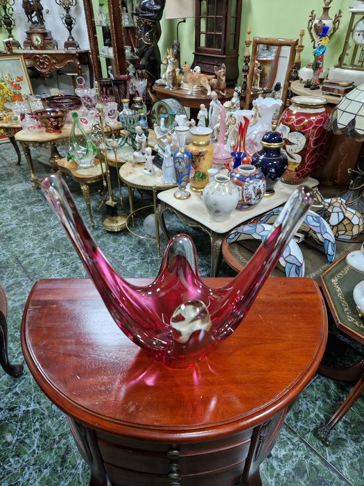 Страхотна антикварна италианска кристална купа фруктиера Мурано