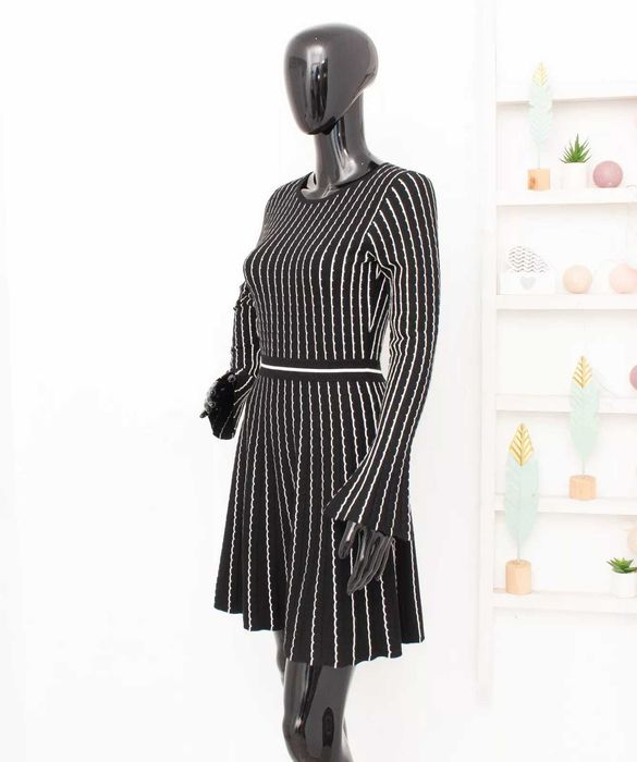 Karen Millen дамска рокля черно бяло монохром дълъг ръкав S