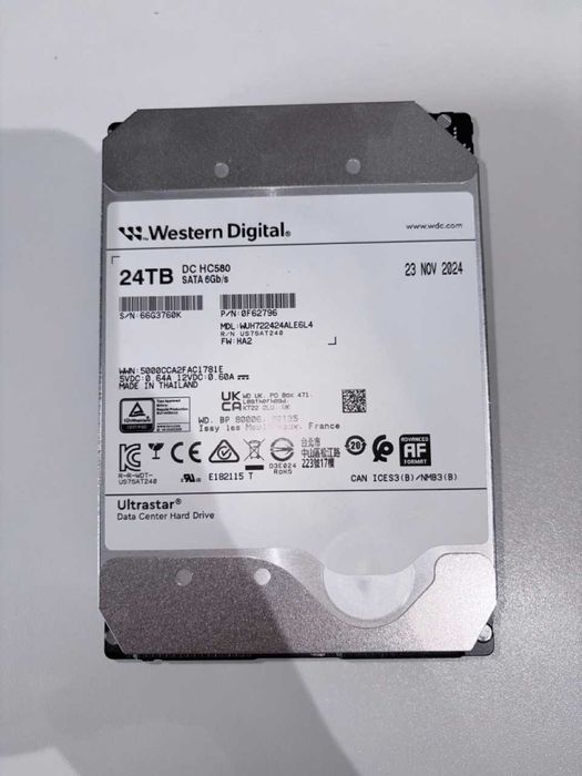 Hard drive WD Ultrastar 24TB HC580 SATA 512MB cache, garantie 2030