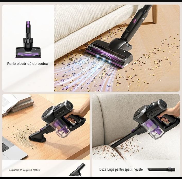 Aspirator vertical de mana pentru podele covoare