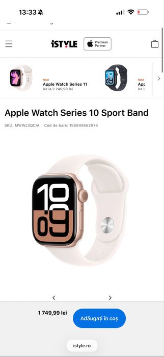 Apple Watch Series 10 42mm GPS GOLD Garanție 04.2026