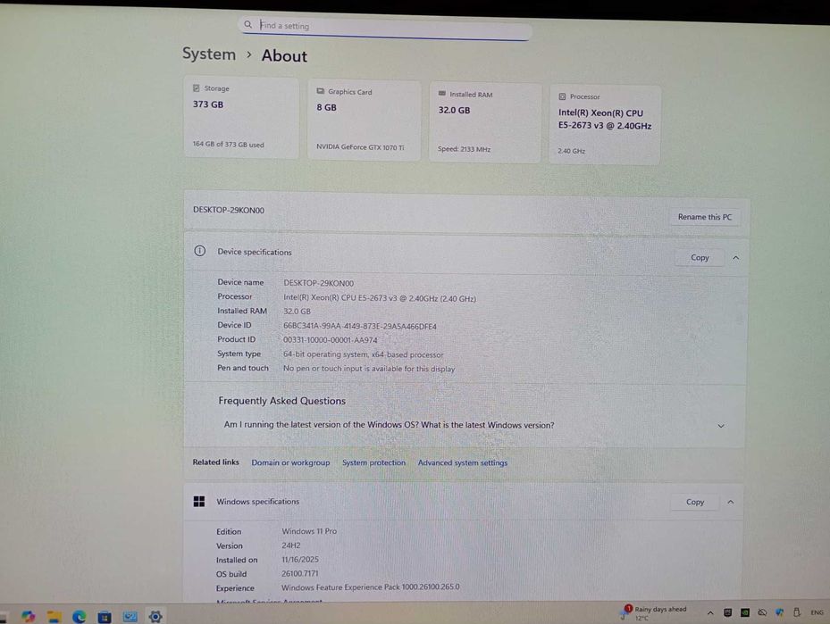 Геѝмърски компютър Е5-2673v3 (12/24), 32 gb ddr4, 1070ti 8gb,400gb ssd
