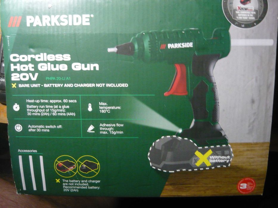 Pistol lipit batoane plastic la cald PARKSIDE pe acumulator 20 V (opțional) NOU, garanție 3 ani