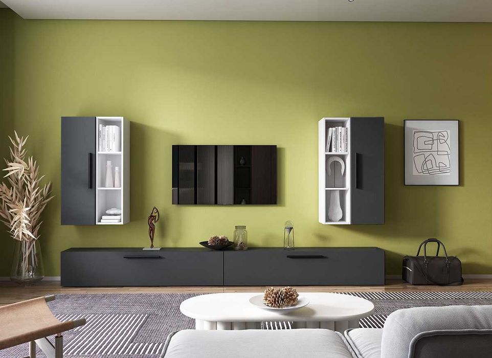 Living Pati 144 – Mobila Sufragerie Gri Antracit + Alb