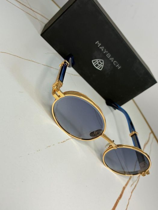 Ochelari de soare Maybach Gold/Blue – Ramă Rotundă Luxury (Noi, cu cutie)