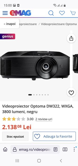 Vand proiector Optoma DW322+ bonus ecran proiectie, reducere 1000 lei