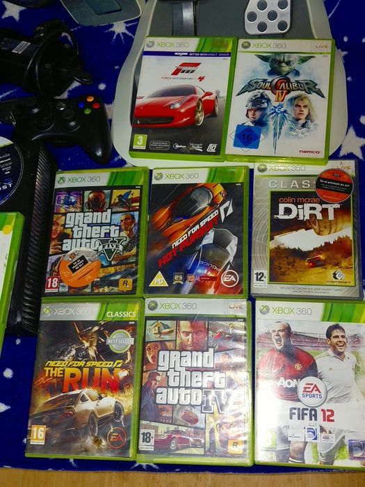 Xbox 360 cu volan pedale si joystick si 10 jocuri NEGOCIABIL