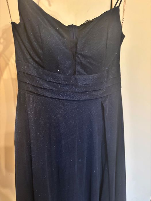 вечернее платье в пол, темно голубое