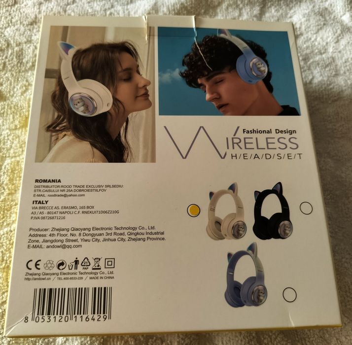 Căști audio wireless  cu urechiușe de  pisicuță