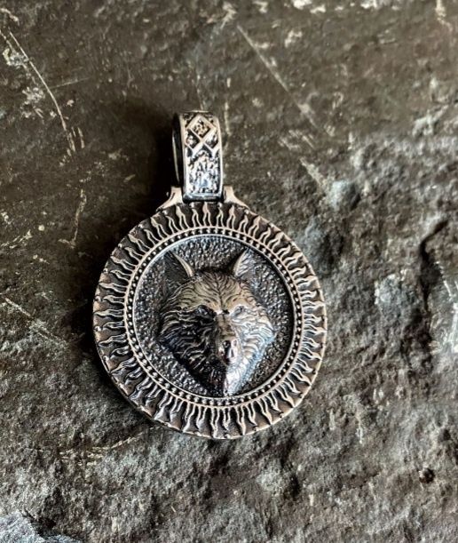 Кулон волк и цепь серебро