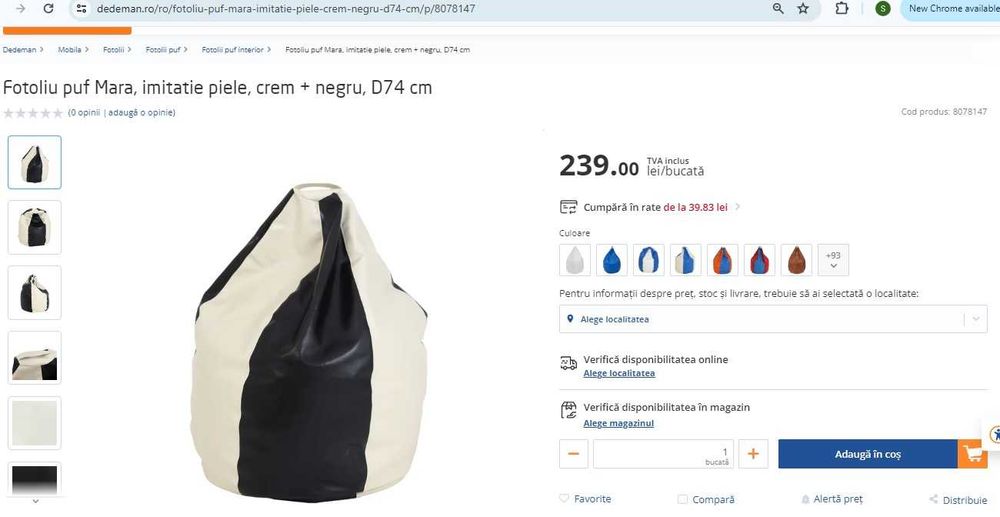 Fotoliu Para/Scaun - Imitatie de piele crem + negru, D74 cm