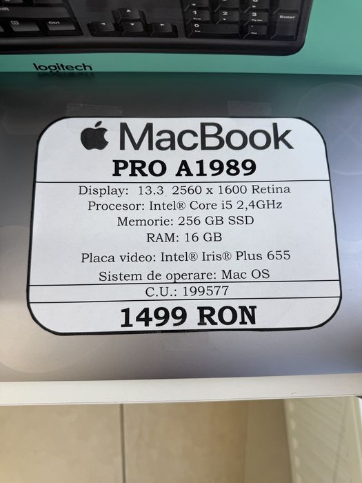 Macbook PRO A1989 , i5 2,4Ghz, ssd 256gb,