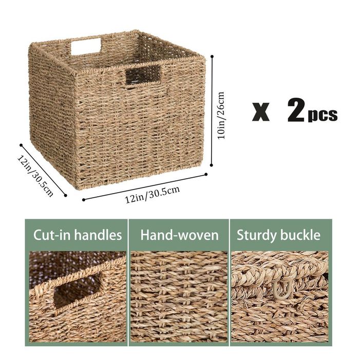 Set 2 cosuri Kallax 30x30 cm depozitare ratan natural pliabile
