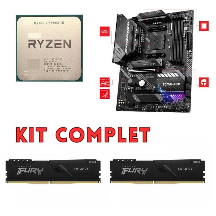 Kit Gaming Ryzen 7 5800X3D + MSI B550 Tomahawk + 32GB DDR4 3600 CL16